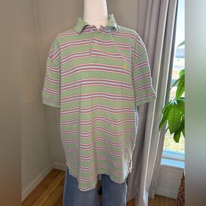 Ralph Lauren Green Polo with Stripes and signature horse logo.